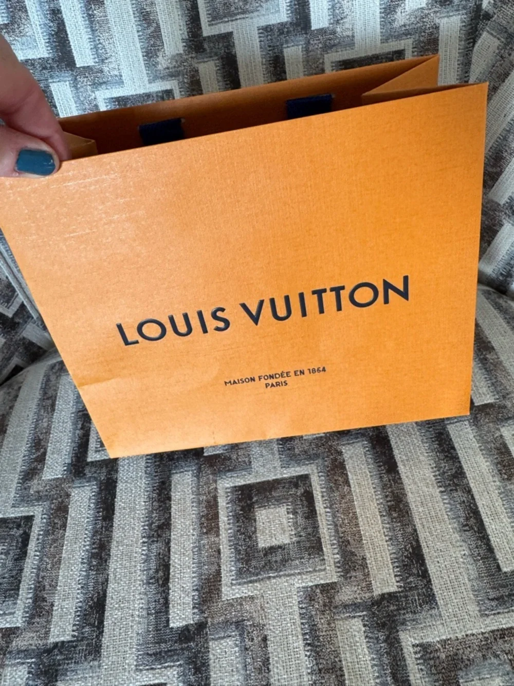 NWOT Louis Vuitton Women’s Signature Orange Shopping Tote/Gift bag Blue Handles
